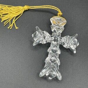 Gorham Lead Crystal Germany Cross Glass Ornament with Gold Tassel